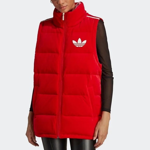 adidas Jackets & Blazers - adidas ORIGINALS WOMEN'S ADICOLOR 70S VELVET DOWN PUFFER LUXE VEST, Red. Size XL